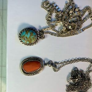 Sterling Silver Turquoise and Coral Pendant Necklaces - Women Jewelry
